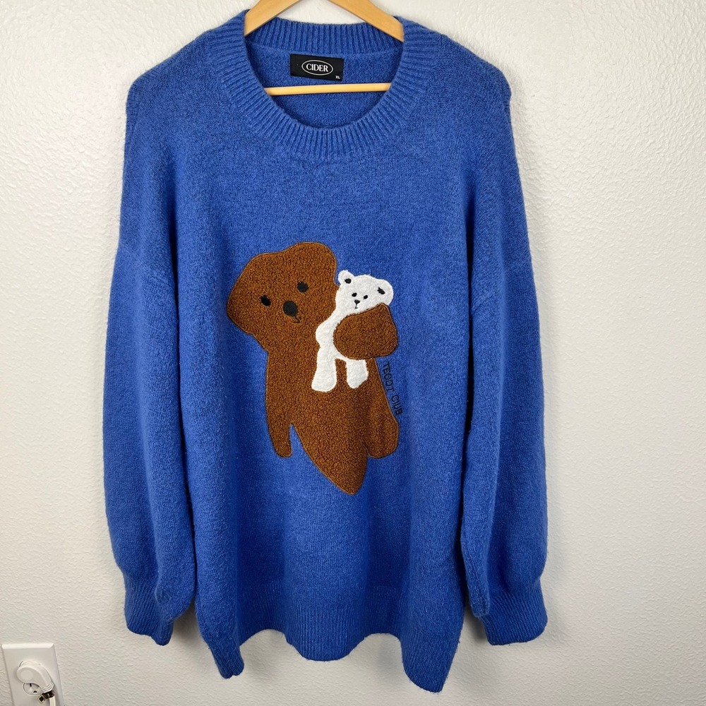 Cider Oversized Chunky Knit Sweater XL Teddy Bear Graphic Indie Whimsigoth